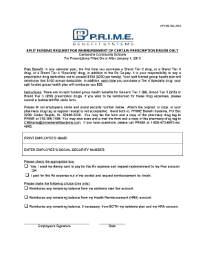 Split Funding Request for Prescription Drug Reimbursement