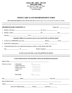 Vision Care Claim Reimbursement Form