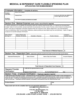 Medical and Dependent Care Flexible Spending Plan Reimbursement Form