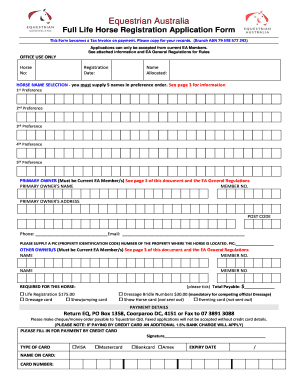 Equestrian Australia Horse Registration Application Form