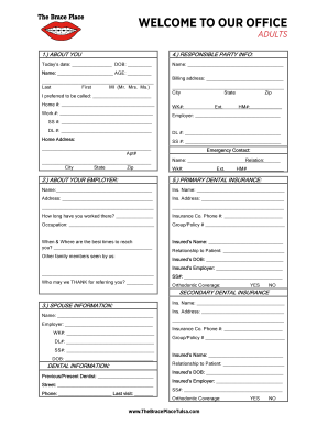 Adult Dental Patient Information Form