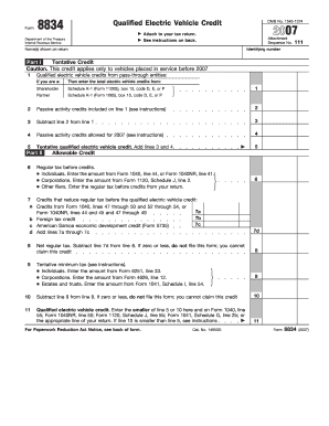 Form 8834 Qualified Electric Vehicle Credit