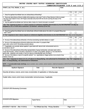 US Navy Tattoo Screening Certificate