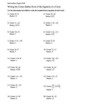 Circle Equation Worksheet
