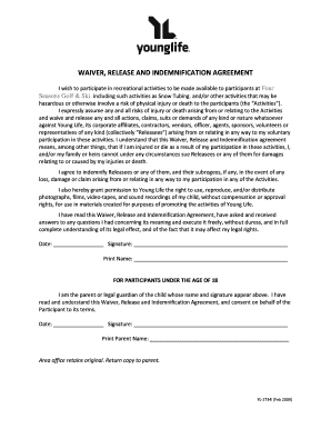 Four Seasons Golf & Ski Waiver Release Agreement