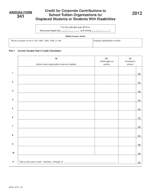 Arizona Form 341 Corporate Contribution Credit