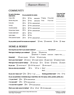 Environmental Exposure History Form