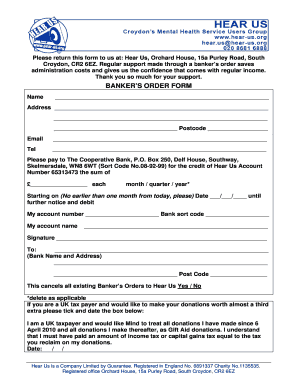 Banker's Order Form