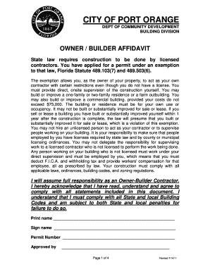 Florida Owner Builder Affidavit
