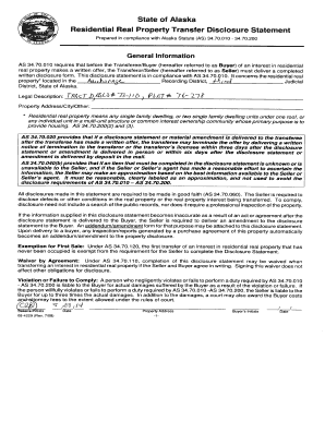 Alaska Residential Real Property Transfer Disclosure Statement