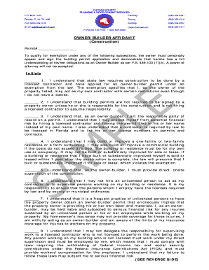 Florida Owner Builder Affidavit