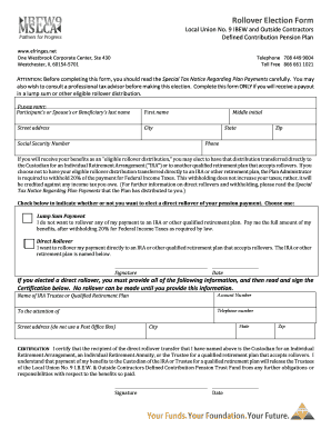 Rollover Election Form for Defined Contribution Pension Plan