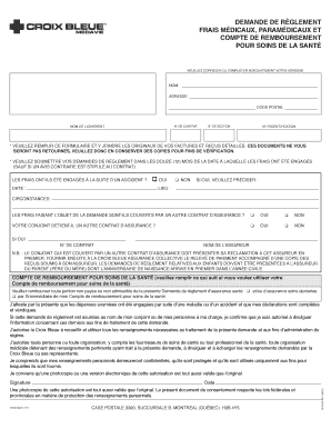 Demande de règlement pour soins de la santé