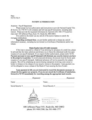Payoff Authorization Form
