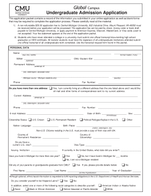 Central Michigan University Undergraduate Admission Application