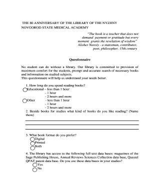 Library Services Feedback Questionnaire