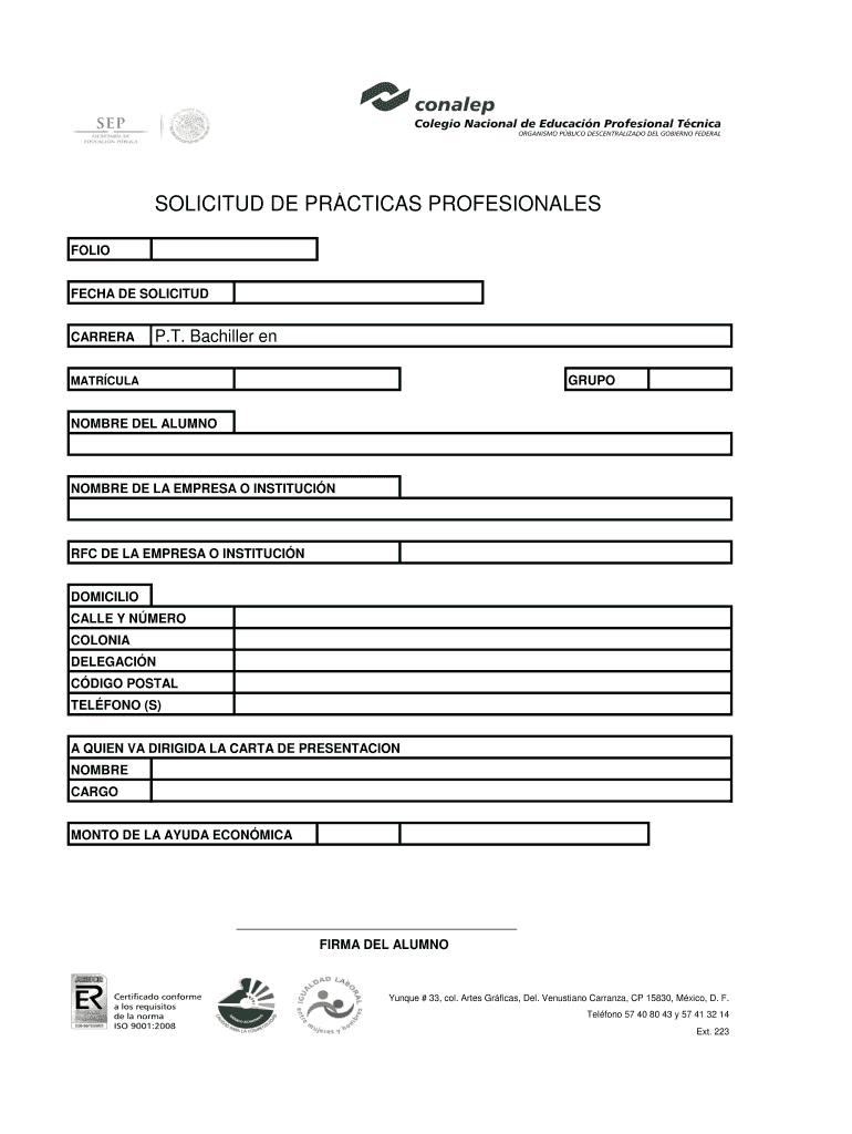 SOLICITUD DE PRCTICAS PROFESIONALES Vista previa en la página 1