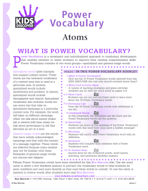 Power Vocabulary Atoms Teacher Guide
