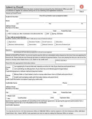 Intent to Enroll Form