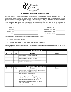 Classroom Observation Evaluation Form