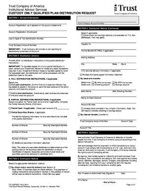 Custody Only Qualified Plan Distribution Request