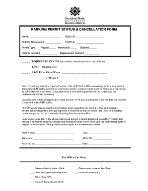 Parking Permit Status and Cancellation Form