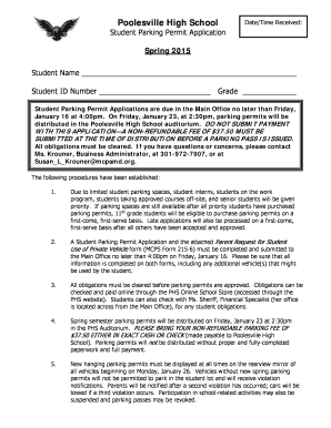 Parking Permit Application--Spring 2015