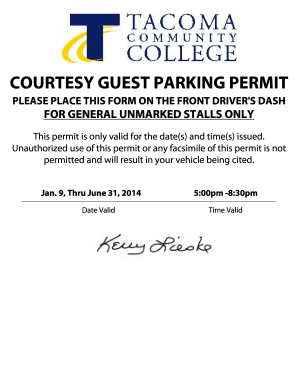 PLEASE PLACE THIS FORM ON THE FRONT DRIVERS DASH FOR