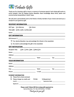 Tribute Gift Form