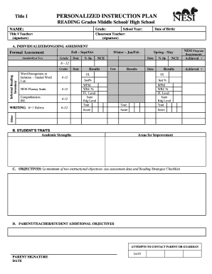 Title I Personalized Instruction Plan