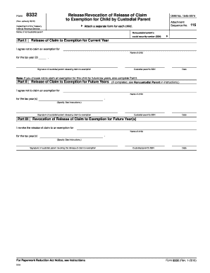 IRS Form 8332 Release of Claim to Exemption
