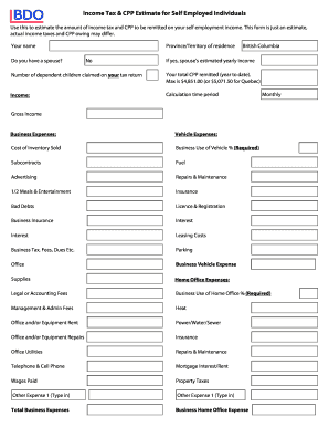Canada Self Employment Tax Estimate Form