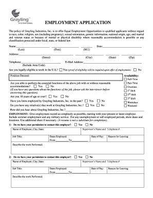 Grayling Industries Employment Application