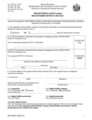 Wisconsin Registered Agent and Office Change Form
