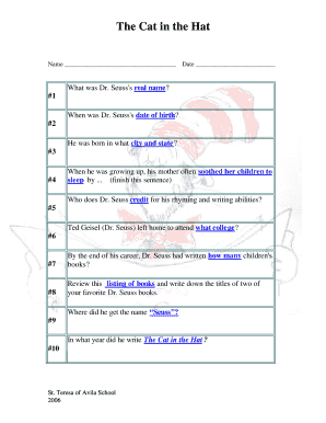 Dr. Seuss Biography Worksheet