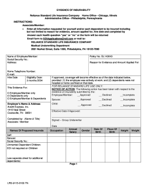 Evidence of Insurability Form
