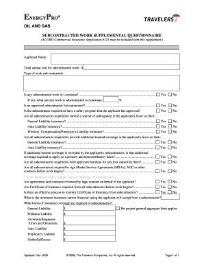 Oil and Gas Subcontracted Work Supplemental Questionnaire