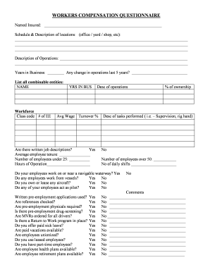 Workers Compensation Questionnaire