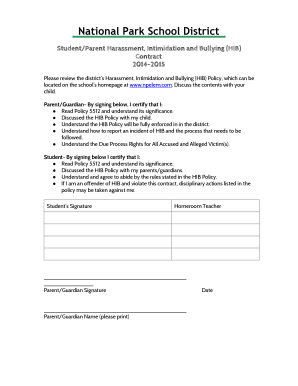 Student/Parent Harassment Intimidation Bullying Contract