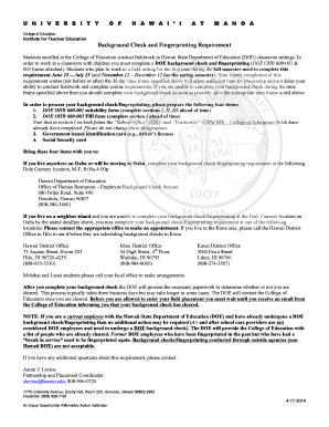 Hawaii DOE Background Check Form