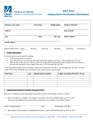 Independent Verification Worksheet