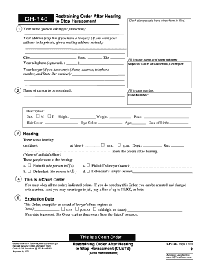 California Restraining Order After Hearing CH-140