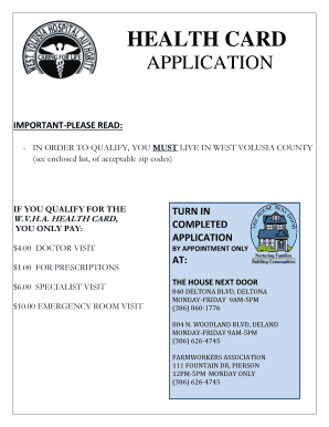 West Volusia Health Card Application