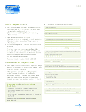 Corporate Charge Cardholder Application Form
