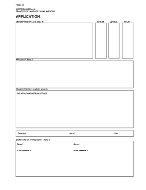 Western Australia Land Transfer Application Form