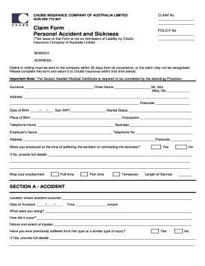 Personal Accident amp Sickness claim form