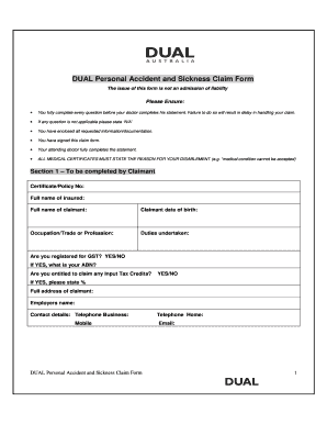 DUAL Personal Accident and Sickness Claim Form