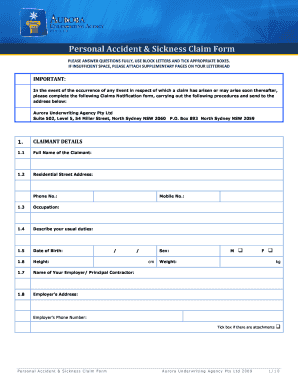 Personal Accident & Sickness Claim Form