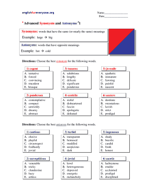 Advanced Synonyms and Antonyms Worksheet