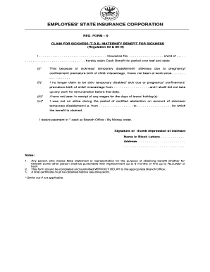 Employees' State Insurance Corporation Sickness Benefit Claim Form